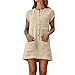 Produktbild Clacce Sommerkleider Damen Sommer Kurzarm Kleid Mode V-Ausschnitt A-Linien Kleid lose Casual Strand Minikleid Einfarbig Baumwolle Leinen Strandkleid Partykleider Cocktailkleider Knielang
