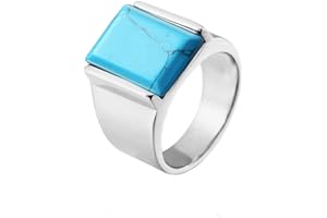 PAURO Herren Edelstahl Stabstahl Edelstein Blauer Sandstein Und Türkis Ring Mit Poliertem Silber Seite