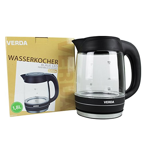 VERDA Wasserkocher 1,8L 2200W Kalkfilter LED BELEUCHTUNG Kabelloss Glas SN0618L2 - 5