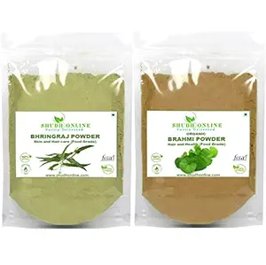 Shudh Online Organic Brahmi and Bhringraj Powder (50g each - 100g), Eclipta Alba, Bacopa Monnieri for Hair, Skin, Eating (Bramini, Brahmi, Bhrami, Bharmi, Bringraj, Bringaraja)