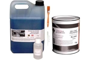 LA BOUTIQUE DU COMPOSITE 2Kg Résine polyester iso. Marine de stratification + 1Kg Gel-Coat Blanc + 60g de catalyseur + pipette + pinceau