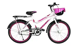 Atlas Crystal Single Steel Speed Bike for Boys and Girls, 20 Inches (White and Pink, 7-9 Years)