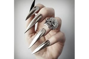 Unghie Finte Lunghe MouyouGlow,Stiletto Argento Specchio Y2K Gothic Chrome Mirror Press on Nails con Colla,Silver Reflective Punk Metal Fake Nails