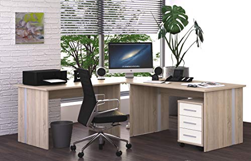 Büromöbel Set 8 Teile in Sonoma Eiche Dekor, Arbeitszimmer, Möbel, Büroeinrichtung (Schreibtisch-Set 4-teilig II)