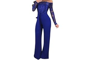 MODAWORLD Jumpsuit Donna Eleganti da Cerimonia Lunghe Magliette Spalla off Ragazza Estate Monopezzi e Tutine OnePiece Tuta Jumpsuit in Pizzo Lungo Pantaloni Sexy Pagliaccetto