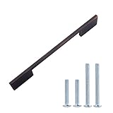 Longitud del tirador: 25,4 cm Tirador moderno, amplio, de metal fundido, para armario, Orificio central de 16 cm, Negro liso, Paquete de 10