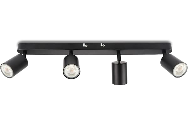 DA LIGHT Plafonnier LED à 4 flammes, pivotant et orientable Spot mural, GU10 (sans ampoules) Plafonnier rétro/vintage 230V noir pour salon chambre cuisine