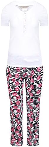 Ladies 2 Piece Short Sleeve Top and Long Pyjama Bottom Sets