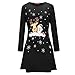 Produktbild Damen Weihnachtskleid Sonnena Christmas Kleider Langarmshirt Xmas Elch Gedruckt A-Line Swing Kleid Abendkleid Kleid Mini Kleid Partykleid Großen Cocktailkleid Dress (Schwarz, S)