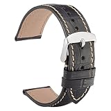 WOCCI Alligator Geprägtes Italien Leder Uhrenarmband 19mm mit Schnalle Silber, Unisex Ersatz (Schwarz)