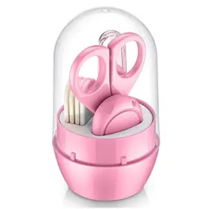 Safe-O-Kid Extra Safe, Baby Grooming Kit with Nail Clipper, Scissor, File and Tweezer for Kids, with Attractive Portable Case (Pink) -Pack of 2