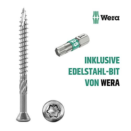 400 Terrassenschrauben Edelstahl 5x60mm rostfrei - incl. Wera Bit Torx 25 - C2 martensitisch, AISI 410 für Hartholz-Dielen
