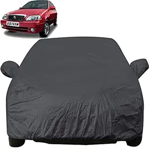 Autofact Car Body Cover with Mirror Pockets Compatible for Maruti Esteem (Triple Stitched, Bottom Fully Elastic, Dark Grey)