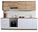 Produktbild naka24 Komplett Küche 240cm Schränke Küchenzeilen AMANDA Weiss Hochglanz Eiche matt