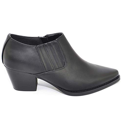 Malu Shoes Tronchetto Donna camperos a Punta Nero in Pelle Tacco Cono Basso texano Caviglia Bassa con Elastico (39 EU)