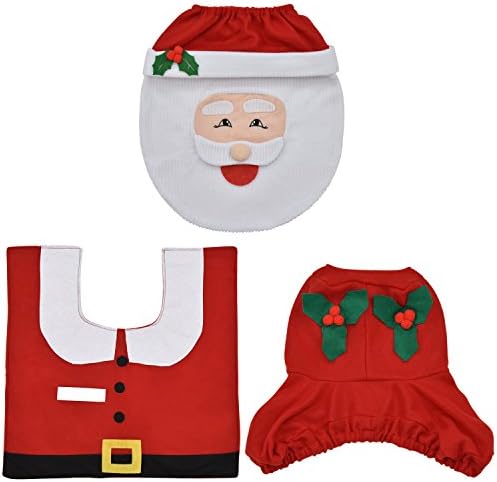 eLander Christmas decoration Santa toilet Set seat cover &amp; rug &amp; tissue box cover set Gift