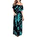 Produktbild Party Print Kleid-Frauen Sxy kalt aus Schulter Rüschen Tie Dye Split Maxi Lange lose ärmellose knöchellangen Reich niedlichen Slash Neck Strandkleider Taille Chiffon Strand Boho (L, Hellblau)