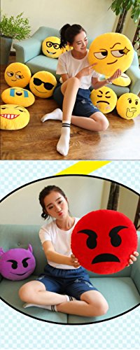 Emoji-Kissen Face Kissen, purple-salt ® – Emoticon niedlich weich gefüllt bequem Plüsch Smiley Kissen, 28 cm/30,5 cm gelb rund dick, bunte Neuheit Geschenk - 3
