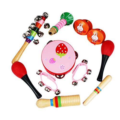 Preisvergleich Produktbild TETAKE Musikinstrumente Kinder, 10 Stück Holz Percussion Schlagzeug Schlagwerk Musical Instruments Set Spielzeug für Baby Jungen und Mädchen