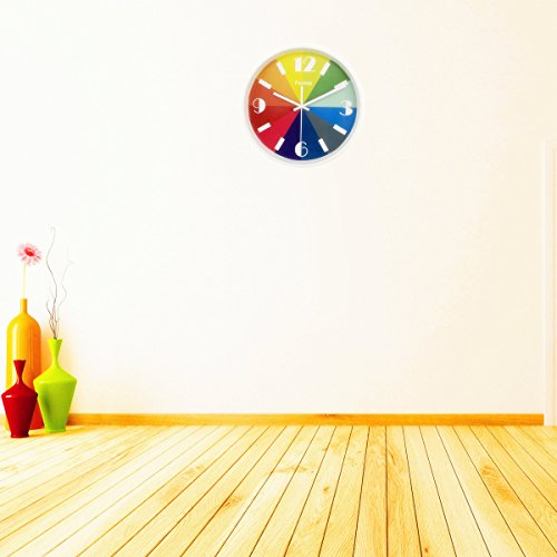 Kinderwanduhr Lautlos, Foxtop Modern Design Bunte Nostalgie Wanduhr ohne Tickgeräusche Weiß 25 cm - 7