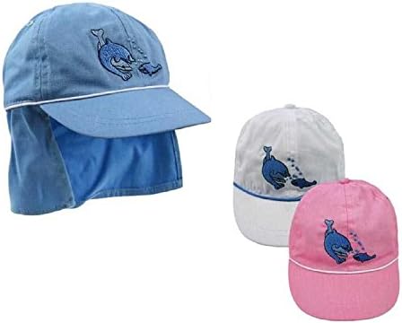 Sun Hat Baby Boys Girls Kids Summer Beach Hat Legionnaire Cap 100% Cotton (6-12 Months, White with Dolphin)