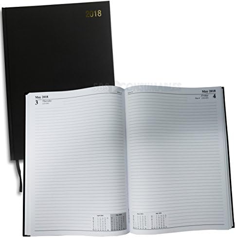 2018 1 Page per Day Diary. A4 Black Yearly Casebound Organiser Planner. Day A Page with PEN. A41