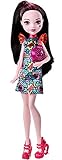 monster high draculaura collector doll  Graf Draculas Tochter ist in ihrem leuchtenden Kleid mit roten, gerüschten Acryl-Schultern und den aufgedruckten ha-Schriftzügen sowie Herzchen elektrisierend schön