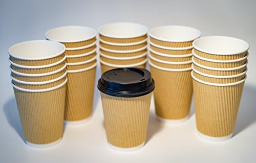 100 x 12oz Paper Coffee Cups AND lids - triple walled stylish design for tea or coffee