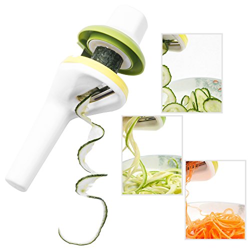 VOOKI Spiralschneider Gemüsehobel für Gemüsespaghetti Kartoffel Zucchini Möhren Reibe Spargelschäler Gurkenschäler Gurkenschneider Gemüseschneider, mit Drei Funktionen Klingen - 3