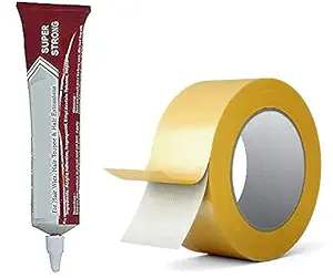 Glan Combo Of Yellow Double Sided Hair Patch Tape And Waterproof Glue Hold Tube For Hair Wig For Men And Women