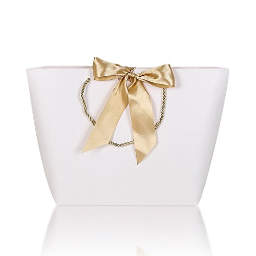 12pcs/lot Party Favors Candy Handle Bags With Ribbon Baby Shower Gift Wrapping Bags,White