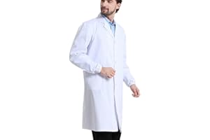 QICEDER Chemises de laboratoire de chimie pour garçon, homme, femme, blanc, laboratoire, chemise longue, unisexe, manteau sanitaire, pour étudiants scolaires, hôpital, médical, pour étudiants en art