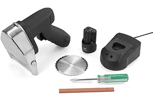 HENDI Dönermesser, Elektrisches, Kebabschneider, Inklusive Klingenschärfstein, Klingenständer und Schraubenzieherr, gezackte und Große, glatte Ø 80-mm-Klinge, 230V, 80W, 232x120x(H)115mm, Edelstahl