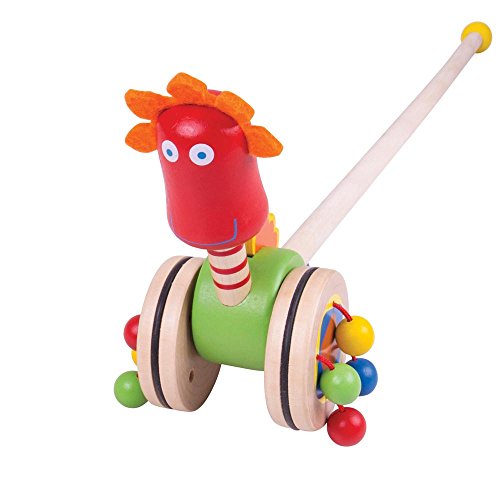 Bigjigs Toys Dinosaur Push Along (Green Body/Red Head)