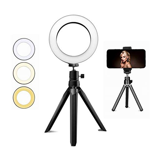 JaxTec LED Ring Light Tripod, 7.9" Desk Makeup Ring Light Tripod Stand for YouTube Video/Photography with 3 Light Modes & 11 Brightness Level include Desktop Cell Phone Holder