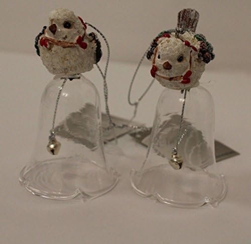 Christmas Bauble Tree Decoration -2 Hanging White Bird on Glass Bell ornaments