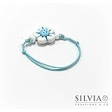 Bracciale cordino cerato con fiore bianco e azzurro