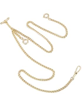 ManChDa Einzigartige Gold Doppel Albert T-Bar Taschenuhr Kette 16 Zoll mit 3 Haken für Männer Frauen