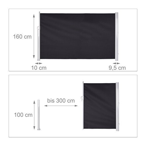 Relaxdays Seitenmarkise ausziehbar, Sichtschutz und Windschutz, Kassettenmarkise zum Stellen, anthrazit, 9.5 x 300 x 160 cm - 2