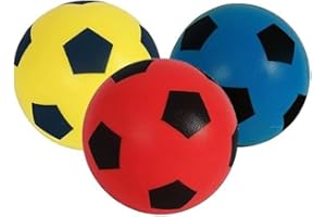 B4E 17.5cm Soft Foam Football - Yellow, Red & Blue | Soft Sponge Indoor/Outdoor Foam Soccer Ball Games For Unlimited Fun Sport | Suitable For Adults/Kids/Boys/Girls Of All Ages