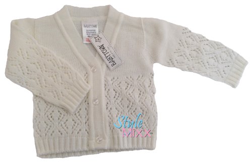 STYLE MIXX Newborn Baby Girls PINK WHITE Knitted Cardigan Infant Cute New Cardigan (3-6 MTHS, OFF WHITE 16C478)