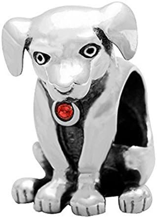 Women's Bead for Pandora Jewellery Dog with Red Gem 100% 925 Sterling Silver
