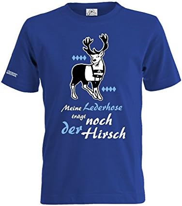 Jayess My Lederhose Deluxe Oktoberfest trägt Nor The Stag Kids T-Shirt by Kids Size 98/104 – 152/164 - Blue - 7/8 Years
