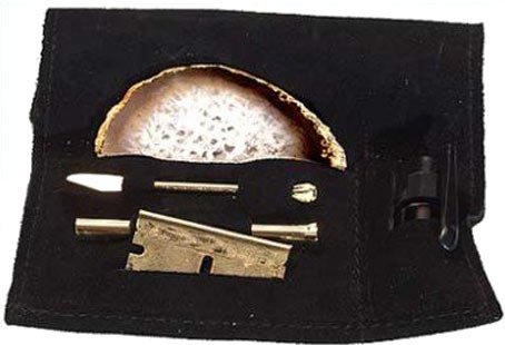 Schnupf Set Schnupftabak Etui in Gold mit Achatscheibe und Dosierer (Kleine Scheibe) - 5