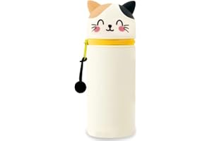 DGTSYAL Trousse Ecole 2 en 1 en Silicone Souple Kawaii, Porte-Plume, Fermeture Eclair en Silicone, Chats Pochette de Stylo, Crayons, Marqueurs, Étui pour Fournitures Scolaires de Grande capacité