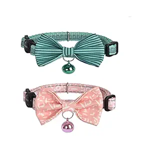 Pets Empire 2 Pack Cat Collars with Bow Tie and Bell Breakaway Cat Collars Quick Release Safety Kitty Collars Adjustable Pet Collars for Cats, Kitten, Small Pets - Pink & Turquoise