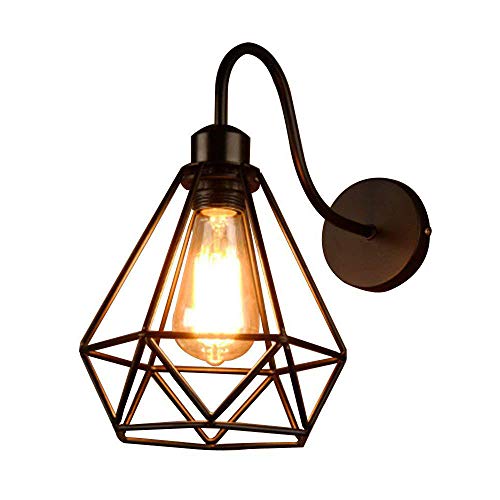 Wankd Apliques de Pared Vintage Jaula Lámpara Industrial Lámpara de Pared,Casquillo E27,Color Negro,Metal Sconce sombra de iluminación