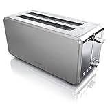 Arendo - Automatik Toaster Langschlitz 4 Scheiben | Defrost Funktion | wärmeisolierendes Gehäuse | Abnehmbarer Brötchenaufsatz | 1500W | herausziehbare Krümelschublade | Arendo DESAYUNO"
