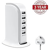 USB Plug/ Desktop USB Charger, iPhone Wall Charger Multi Ports Rapid Power Adapter 5 Port 5 Feet Cord Socket 6A 30W Portable Hub Charging Travel Adaptor for iPhone 7/6/5, iPad, Android, Samsung