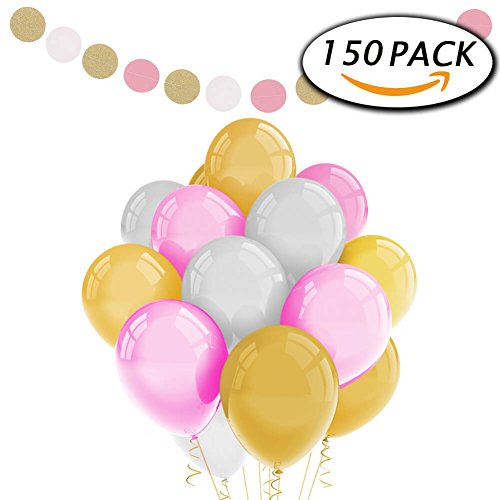 Paxcoo 150 Pack Pink Gold Weiß luftballons mit Papier Girlande für Geburtstag Hochzeit Dekorationen